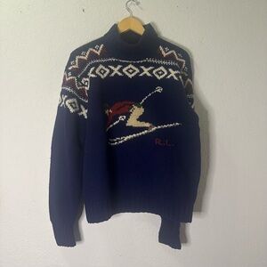 Vintage Ralph Lauren Men's Turtleneck Sweater with Ski Design